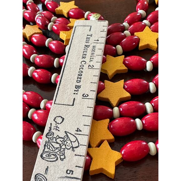 2 Vintage Wood Beads stars Christmas Garlands 20 ft ea. Red Yellow wooden decor - Picture 13 of 13
